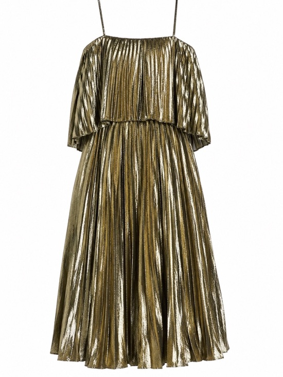 J. Crew Dresses & Skirts - J.Crew Gold Metallic Pleated Midi Dress Size 6 Tiered Cocktail Party Holiday NYE